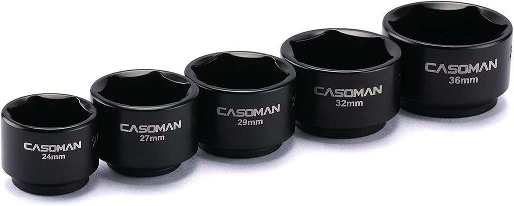 CASOMAN 5 Pieces 3/8" Drive Low Profile Oil Filter Socket Set, Oil Filter Cap Remover and Installer Tool Set, 6 Point, 24mm 27mm, 29mm, 32mm, 36mm, CR-V