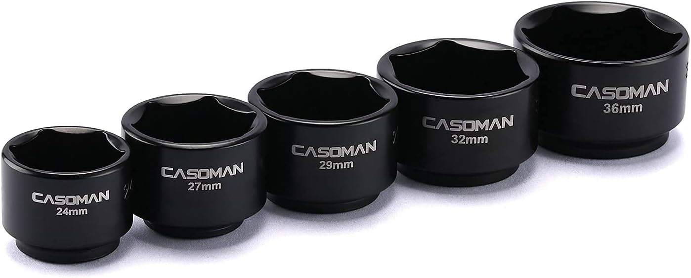 CASOMAN 5 Pieces 3/8" Drive Low Profile Oil Filter Socket Set, Oil Filter Cap Remover and Installer Tool Set, 6 Point, 24mm 27mm, 29mm, 32mm, 36mm, CR-V