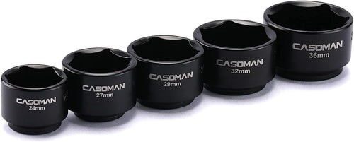 CASOMAN 5 Pieces 3/8" Drive Low Profile Oil Filter Socket Set, Oil Filter Cap Remover and Installer Tool Set, 6 Point, 24mm 27mm, 29mm, 32mm, 36mm, CR-V