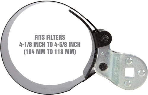 OEMTOOLS 25231 Heavy Duty Truck Oil Filter Wrench, 4-1/8 in to 4-5/8 in, 104mm to 118mm, 1/2 in Drive, Alloy Steel | Extra Wide Band Oil Filter Removal Tool, Adjustable Filter Wrench for Heavy Duty Trucks & Diesel Engines, 1/2" Drive