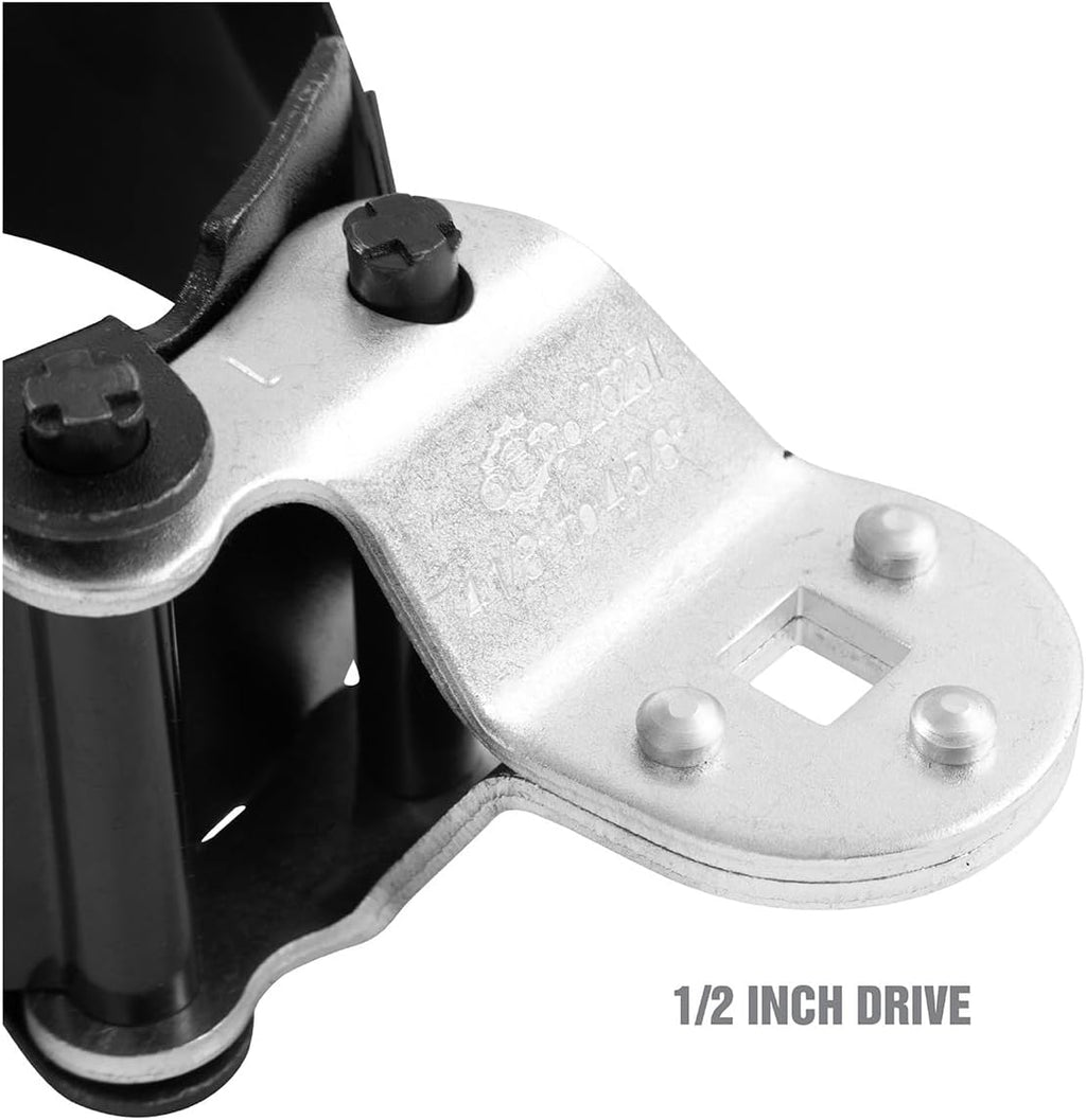 OEMTOOLS 25231 Heavy Duty Truck Oil Filter Wrench, 4-1/8 in to 4-5/8 in, 104mm to 118mm, 1/2 in Drive, Alloy Steel | Extra Wide Band Oil Filter Removal Tool, Adjustable Filter Wrench for Heavy Duty Trucks & Diesel Engines, 1/2" Drive