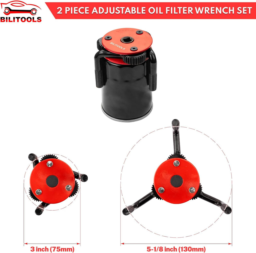 BILITOOLS Universal Adjustable 3-Jaw Oil Filter Wrench, 1/2-Inch Drive | Heavy-Duty Oil Filter Removal Tool, Fits 2-1/2 to 5-1/8 Inch Engine Filters for Cars, Trucks and SUVs