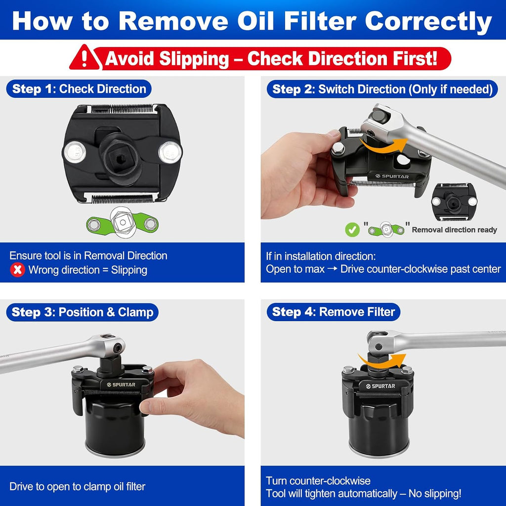 Spurtar Adjustable Oil Filter Wrench 2-3/8 to 3-1/8 inch 60-80mm Universal | Oil Filter Removal Tool 1/2'' Drive Cap Style Oil Filter Tool Fits Small Medium-sized Spin-on Oil Filters UTV JetSkis
