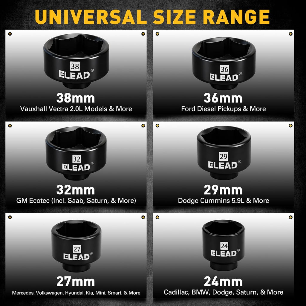 7-Piece 24-38mm Oil Filter Socket Wrench Set, 3/8'' Drive Oil Filter Cap Removal Tool, Oil-change Kit with 3/8'' Drive Ratchet Wrench Handle, Compatible with Toyota BMW Audi VW Porsche Vehicles
