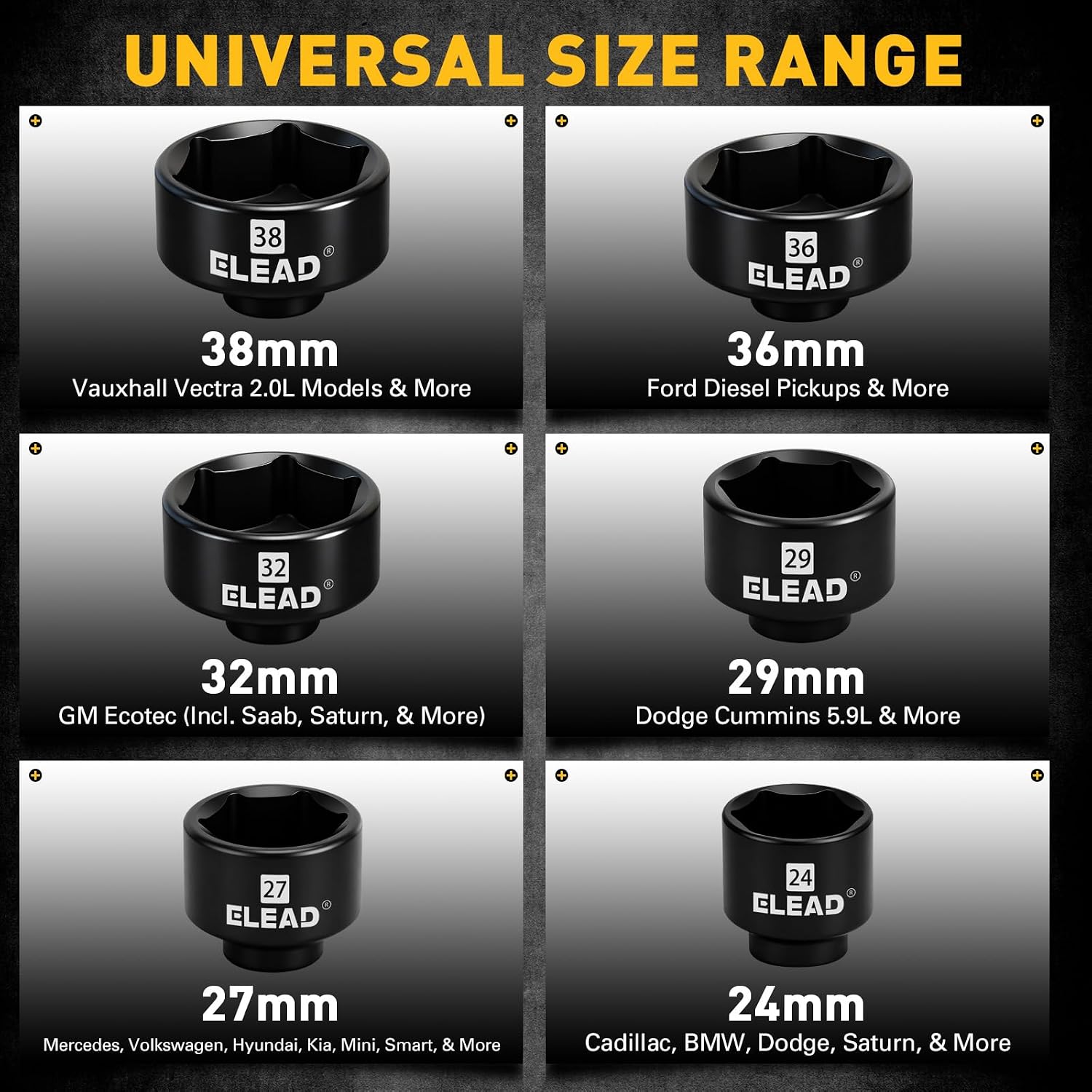 7-Piece 24-38mm Oil Filter Socket Wrench Set, 3/8'' Drive Oil Filter Cap Removal Tool, Oil-change Kit with 3/8'' Drive Ratchet Wrench Handle, Compatible with Toyota BMW Audi VW Porsche Vehicles