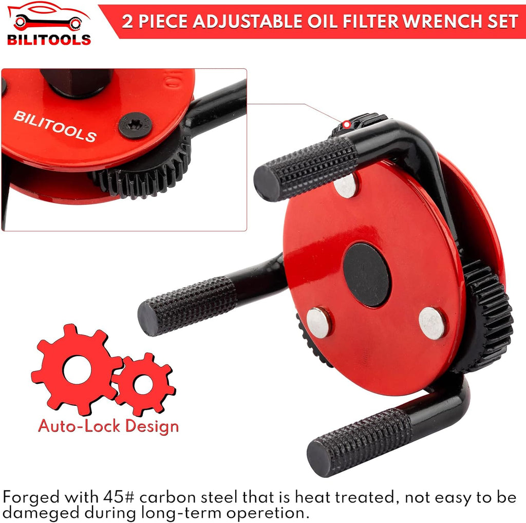 BILITOOLS Universal Adjustable 3-Jaw Oil Filter Wrench, 1/2-Inch Drive | Heavy-Duty Oil Filter Removal Tool, Fits 2-1/2 to 5-1/8 Inch Engine Filters for Cars, Trucks and SUVs
