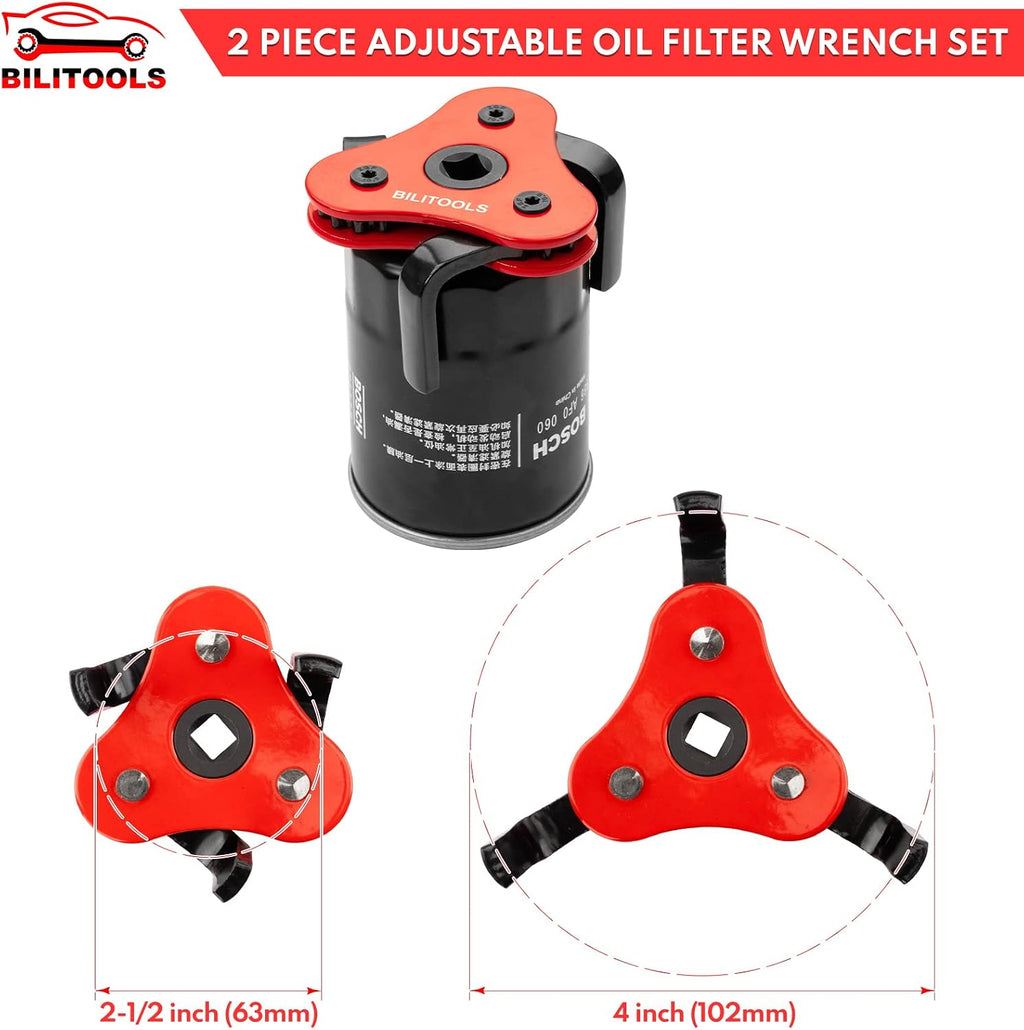 BILITOOLS Universal Adjustable 3-Jaw Oil Filter Wrench, 1/2-Inch Drive | Heavy-Duty Oil Filter Removal Tool, Fits 2-1/2 to 5-1/8 Inch Engine Filters for Cars, Trucks and SUVs