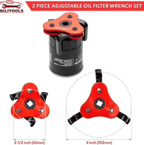 BILITOOLS Universal Adjustable 3-Jaw Oil Filter Wrench, 1/2-Inch Drive | Heavy-Duty Oil Filter Removal Tool, Fits 2-1/2 to 5-1/8 Inch Engine Filters for Cars, Trucks and SUVs