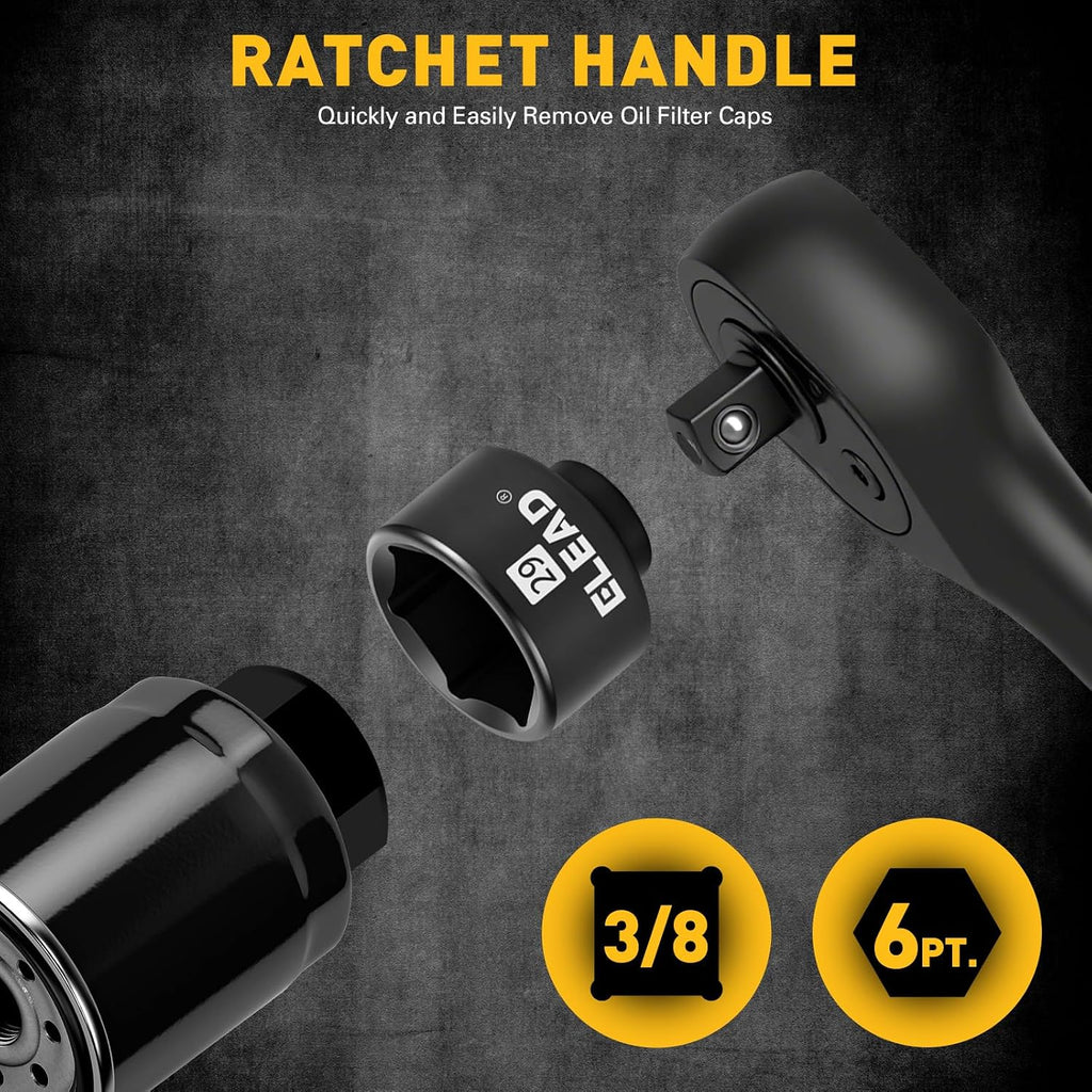 7-Piece 24-38mm Oil Filter Socket Wrench Set, 3/8'' Drive Oil Filter Cap Removal Tool, Oil-change Kit with 3/8'' Drive Ratchet Wrench Handle, Compatible with Toyota BMW Audi VW Porsche Vehicles